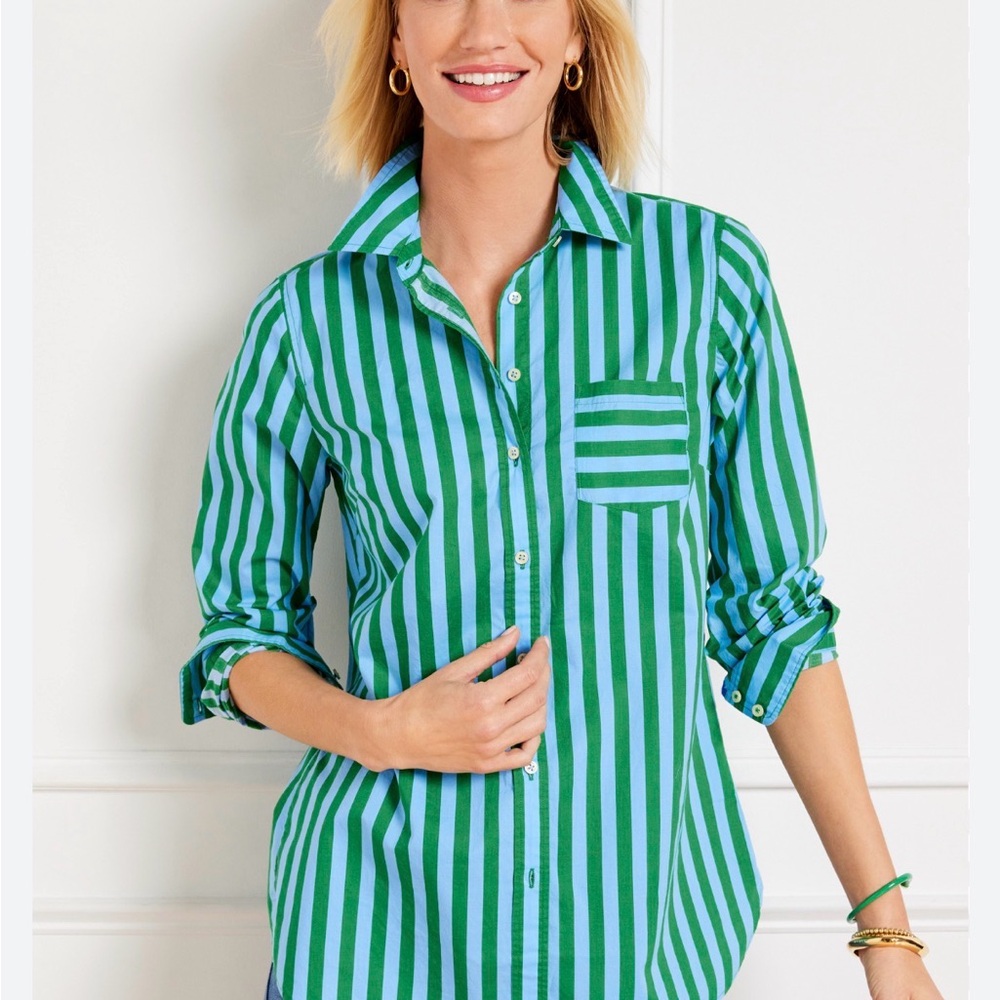 Talbots Green and Blue Striped Women's Top